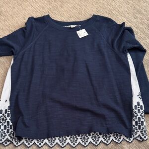 Navy Blue J.Crew Women’s Shirt with Lace Hem